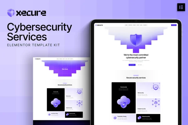 Xecure cybersecurity services Elementor template kit preview