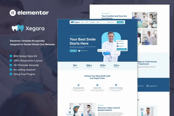 Xegara dental care Elementor template kit cover image