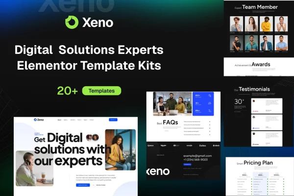 Xeno Elementor template kit preview for a digital solutions agency website