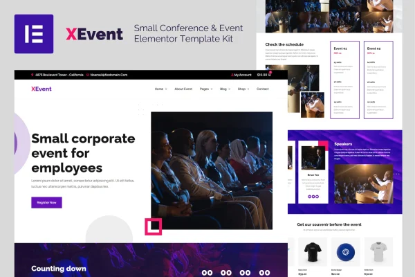 XEvent small conference and event Elementor template kit preview