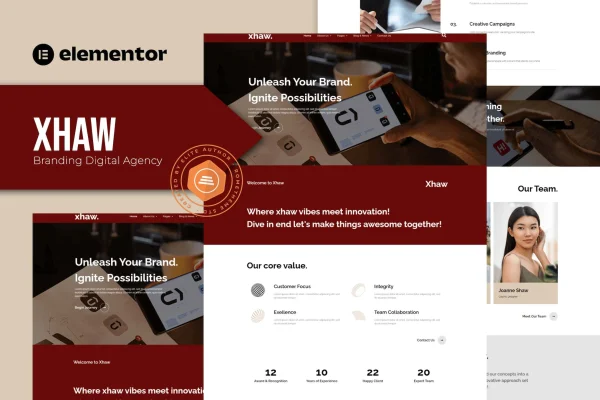 Xhaw branding digital agency Elementor template kit preview