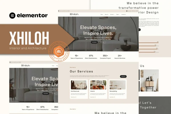 Xhiloh interiors and architecture Elementor template kit cover image
