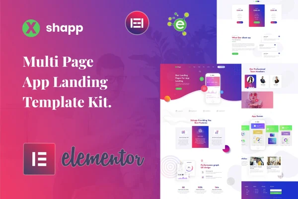 Xshapp app landing Elementor template kit preview