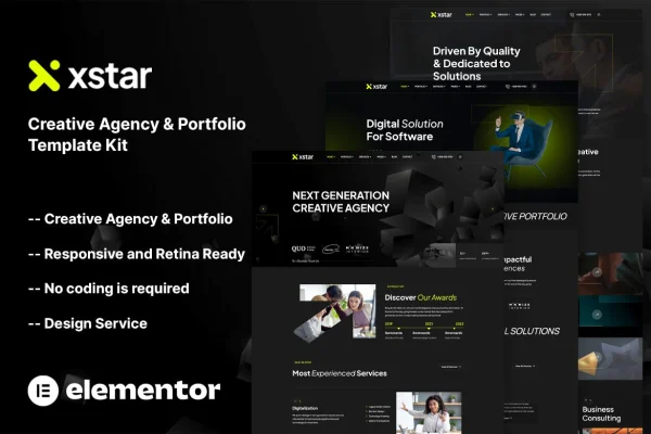 Xstar creative agency and portfolio Elementor template kit preview