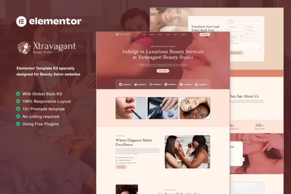 Xtravagant beauty salon Elementor template kit preview