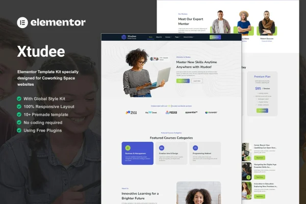 Xtudee online course Elementor template kit preview