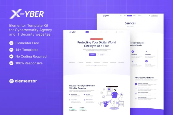 Xyber cybersecurity agency Elementor template kit preview