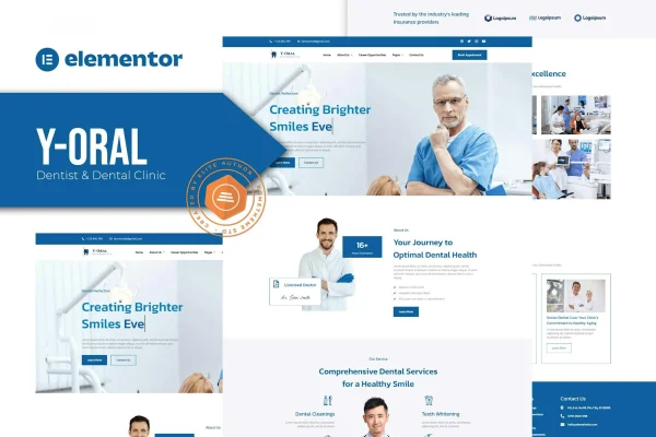 Y-Oral dentist and dental clinic Elementor template kit preview