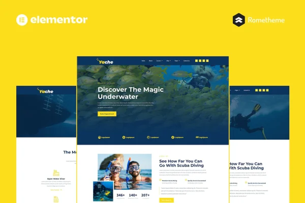 Yache scuba diving center Elementor template kit cover image