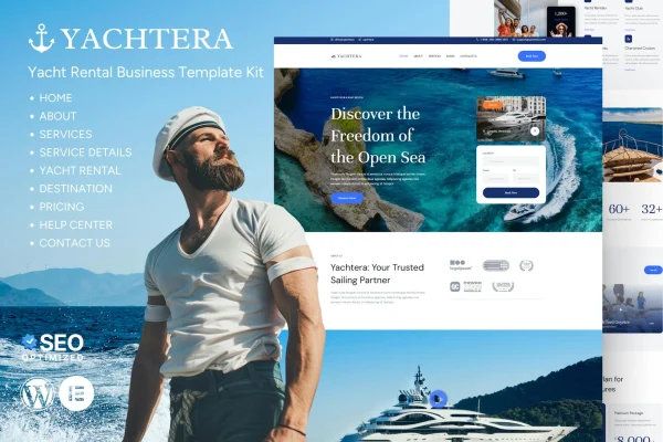 Yachtera Elementor template kit preview for a yacht club and boat rental website