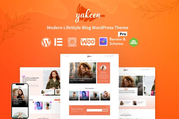 Yakeen lifestyle blog WordPress theme preview with post layouts