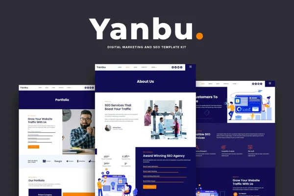 Yanbu digital marketing and SEO Elementor template kit preview