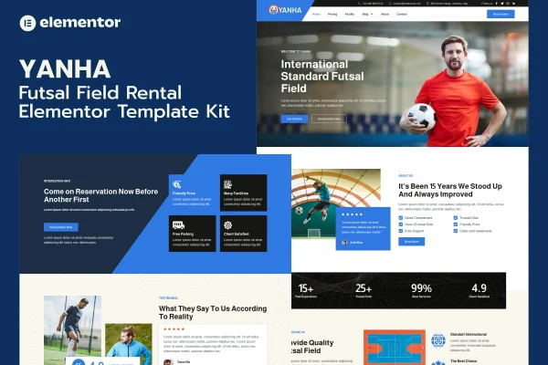 Yanha futsal field rental Elementor Pro template kit preview