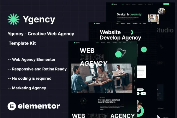 Ygency creative web agency Elementor template kit preview