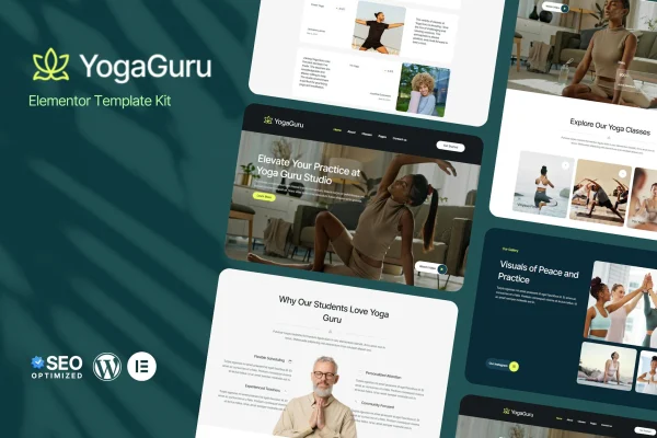 YogaGuru Elementor template kit preview for yoga teachers and studios