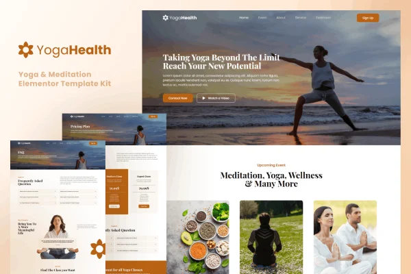 YogaHealth yoga and meditation Elementor template kit preview