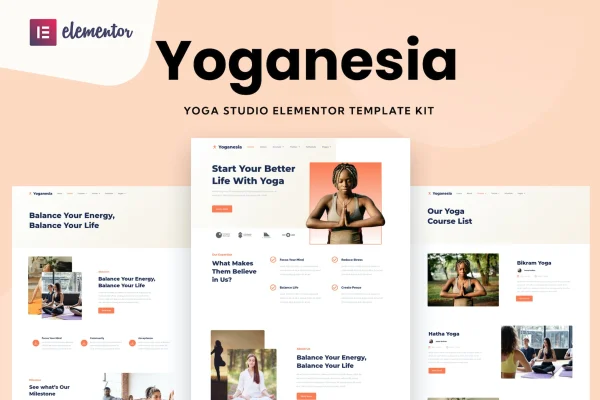 Yoganesia yoga training Elementor template kit preview