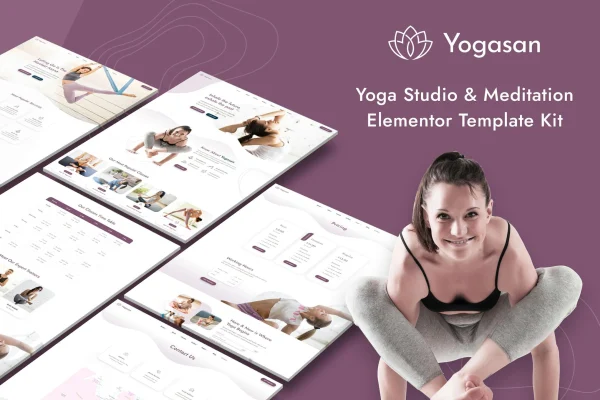 Yogasan yoga studio and meditation Elementor template kit preview