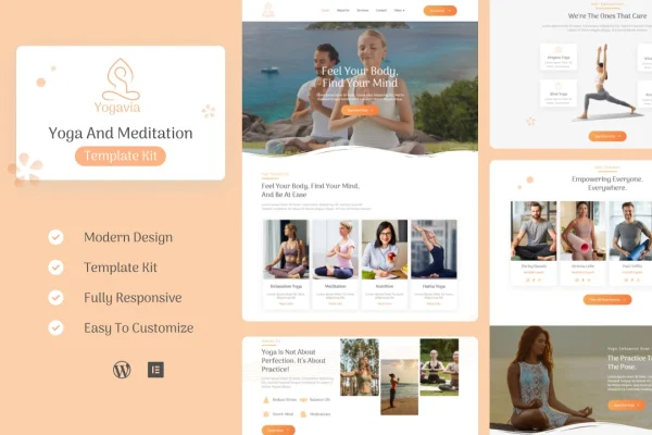 Yogavia yoga and meditation Elementor template kit preview