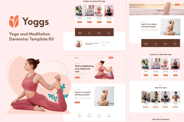 Yoggs yoga and meditation Elementor template kit preview