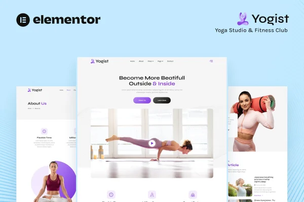 Yogist yoga studio and fitness club Elementor template kit preview