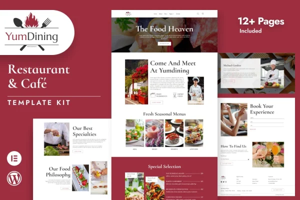 Yumdining restaurant and café Elementor template kit preview