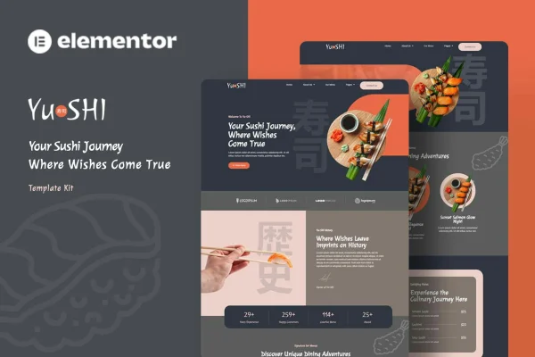 Yushi sushi restaurant Elementor template kit preview