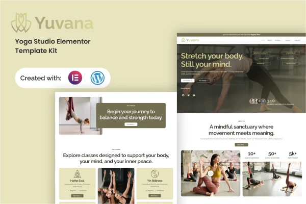 Yuvana yoga studio Elementor template kit preview