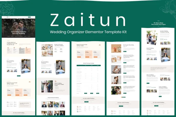 Zaitun wedding organizer Elementor template kit cover image