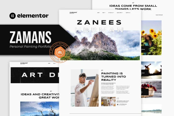 Zamans personal painting portfolio Elementor template kit preview