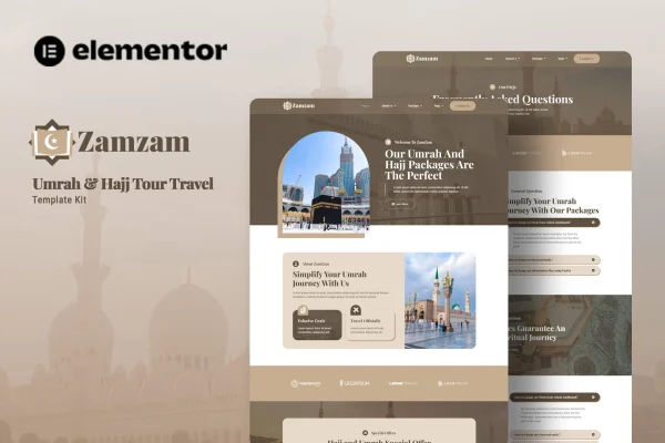 Zamzam Umrah and Hajj travel Elementor template kit preview