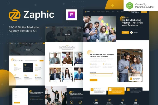 Zaphic SEO and digital marketing agency Elementor template kit preview