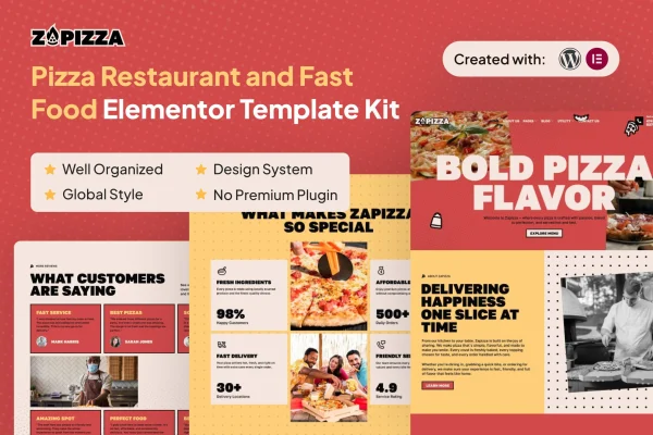 Zapizza pizza restaurant Elementor template kit preview