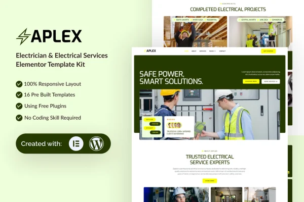 Zaplex electrician and electrical services Elementor template kit preview