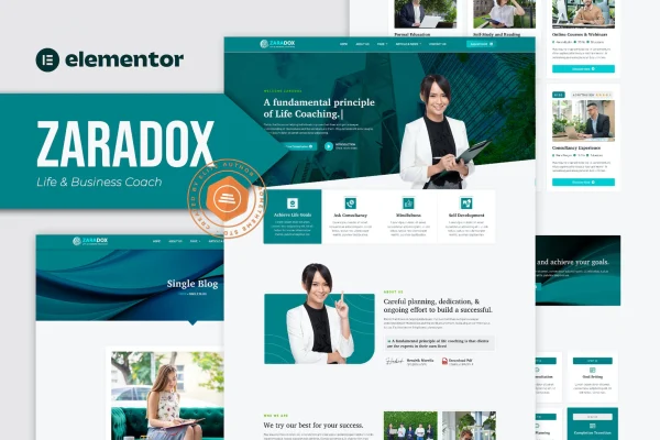 Zaradox life and business coach Elementor template kit preview