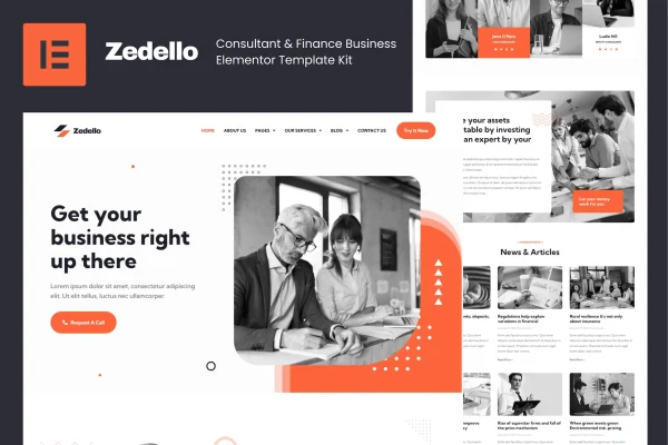 Zedello consultant and finance Elementor template kit cover image