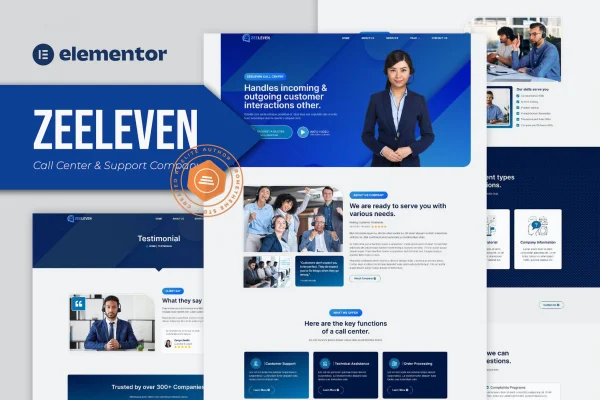 Zeeleven call center and support company Elementor template kit preview