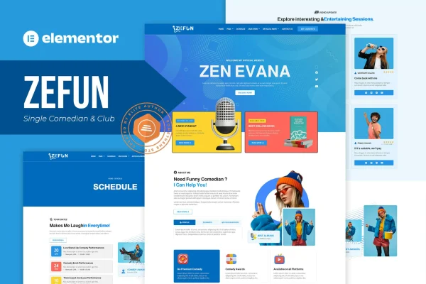 Zefun comedian and entertainer Elementor template kit preview