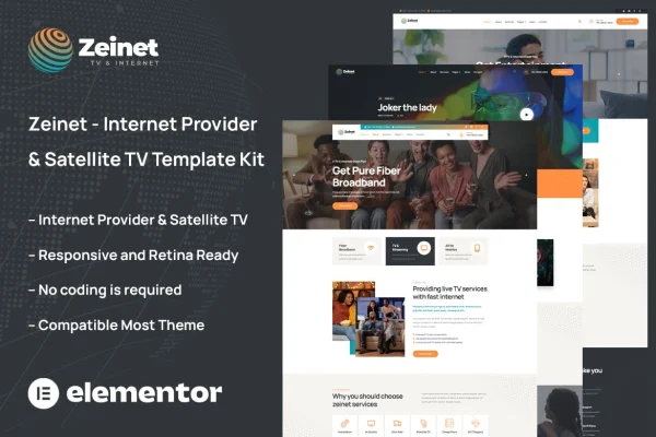 Zeinet internet provider and satellite TV Elementor template kit preview