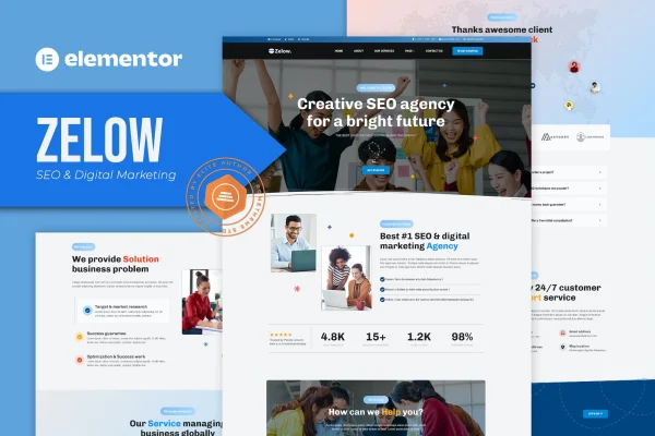 Zelow SEO and digital marketing agency Elementor template kit preview