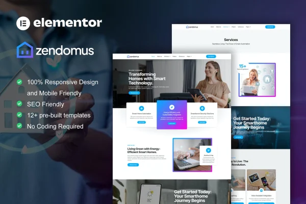 Zendomus smart home and technology services Elementor template kit preview
