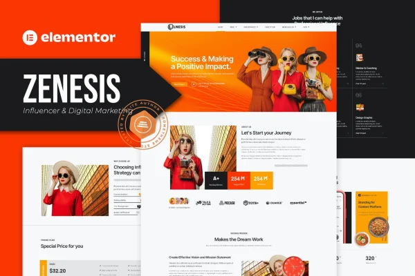 Zenesis influencer and digital marketing Elementor template kit preview