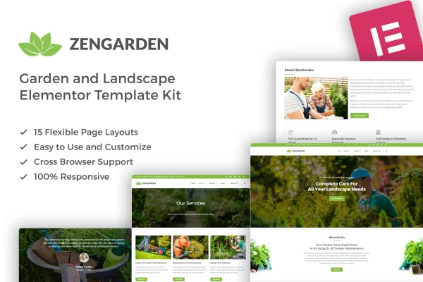ZenGarden garden and landscape Elementor template kit preview