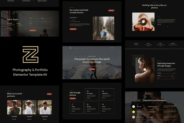 Zenin photography and portfolio Elementor template kit preview