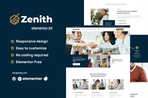 Zenith investment and business opportunity Elementor template kit preview