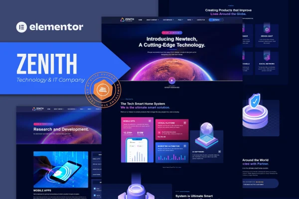 Zenith technology and IT company Elementor template kit preview