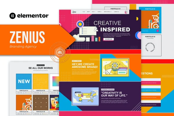 Zenius colorful branding agency Elementor template kit preview