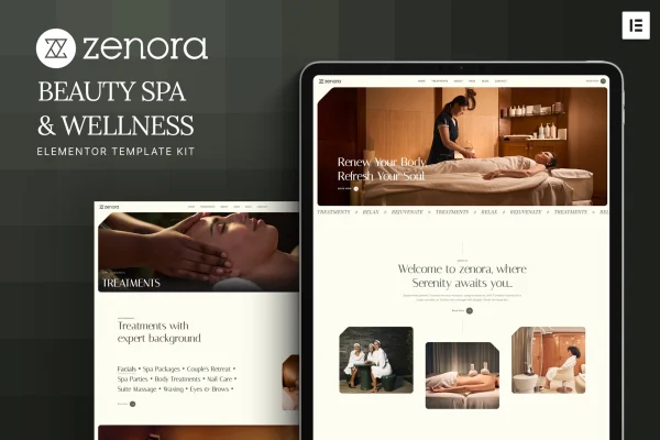 Zenora beauty spa and wellness Elementor template kit preview