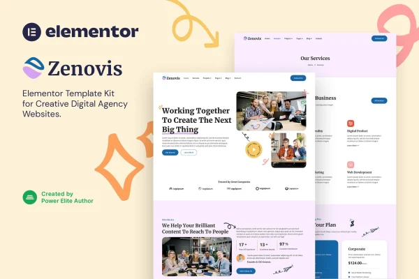 Zenovis creative digital agency Elementor template kit preview
