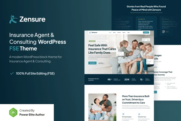 Zensure insurance agent WordPress theme preview with homepage layout